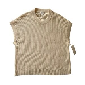 Nordstrom Cream Shaker Stitch Sweater Vest Small 100% Cotton Crewneck Sleeveless